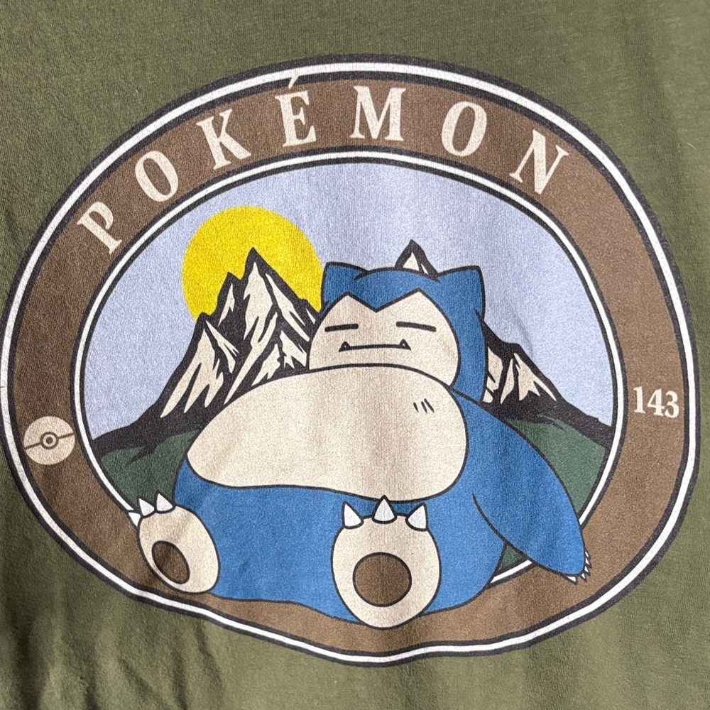Pokémon Snorlax Graphic Tee Shirt Olive Green Blue Cream Print T-shirt Size 3XL